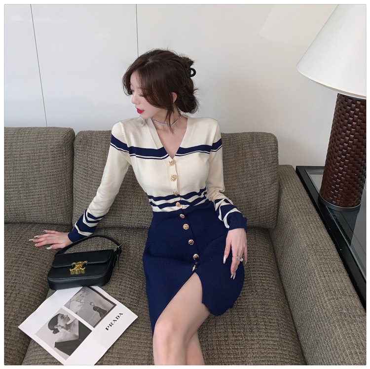ĐẦM BODY LEN CỔ V PHỐI NÚT CAO CẤP D19
